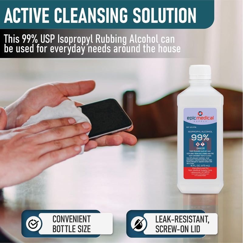 99% Isopropyl Alcohol 99 Percent, Rubbing Alcohol 99 Percent 16 oz. Bottle, General Purpose Cleaner for Glass and PCB, Technical Grade, Alcohol for Nails (1) 1
