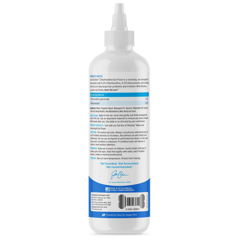 VETNIQUE LABS Oticbliss Chlorhexidine Ear Flush and Oticbliss Advanced Cleaning Ear Wipes Ear Care Products Bundle for Dogs & Cats, Cleansing Ear Flush & Drying Ear Wipes for Itchy Ears - PawsPlanet Australia