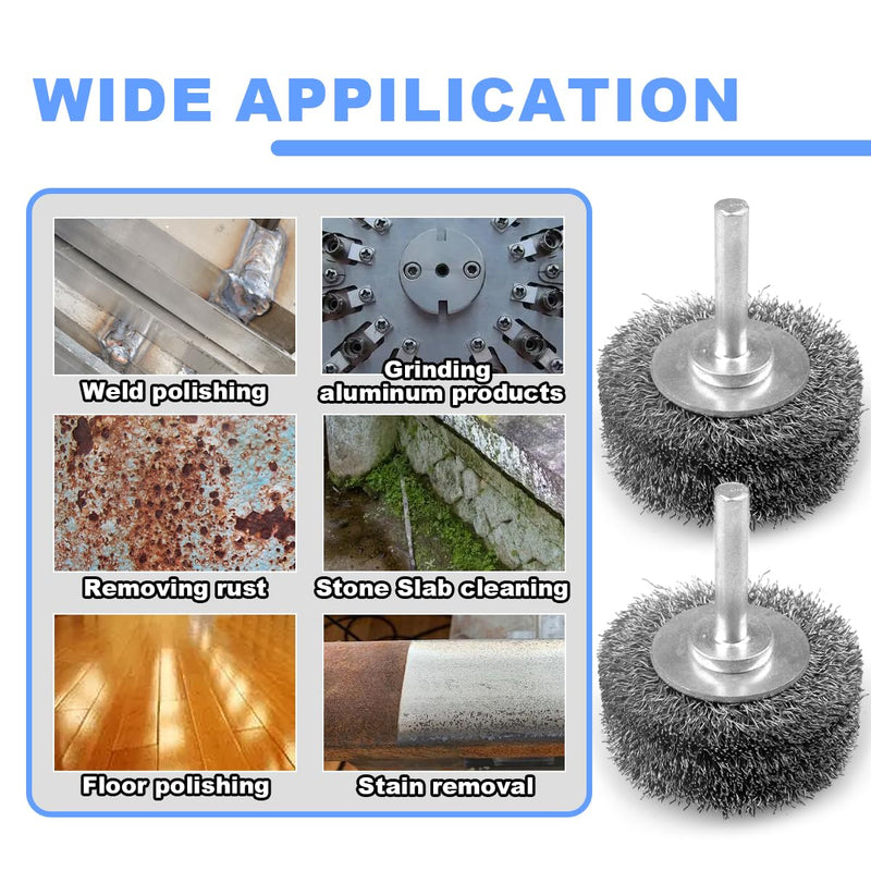 2 Pack 2 Inch Wire Brush Wheel for Drill, 0.0118" Coarse Crimped Carbon Steel Wire,1/4 Inch Round Shank, Wire Brush Drill Attachments,Heavy Duty Wire Brush for Rust,Corrosion,Paint Removal