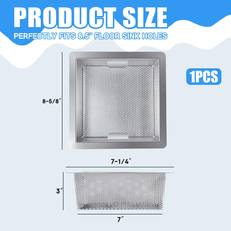 8.5 in x 8.5 in x 3 in Stainless Steel Commercial Floor Drain Strainer, Commercial Floor Drain Large Drainage Area for Restaurant, Bar, Buffet