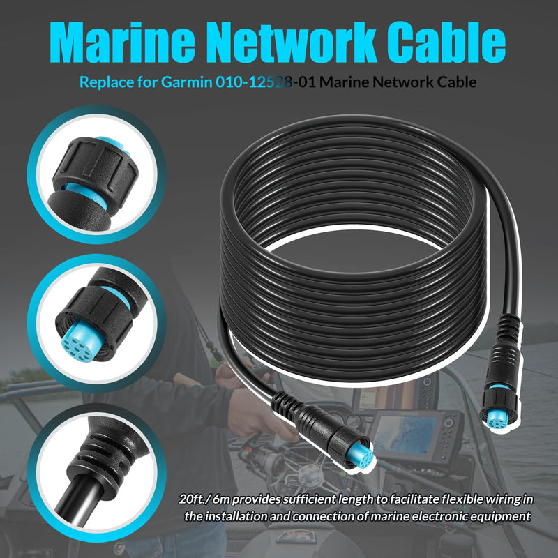 010-12528-01 Marine Network Cable 20 ft./6 m, Small Connector, for GC 200 Marine IP Camera, for GLS 10, GMR Fantom 126/124/56/54, GXM 54/53, for Panoptix LiveScope, Connect BlueNet Devices 20 ft / 6 m