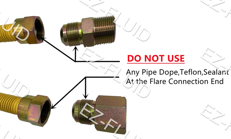 EZ-Fluid 24" Tankless Water Heater Full Port Gas Flex Line,Yellow Epoxy Coated 3/4"MIP x 3/4"FIP (1"OD) Full Flow,High Btu,Flexible Gas Connector Hose Supply For Commercial,Residential (1 1 24 Inch