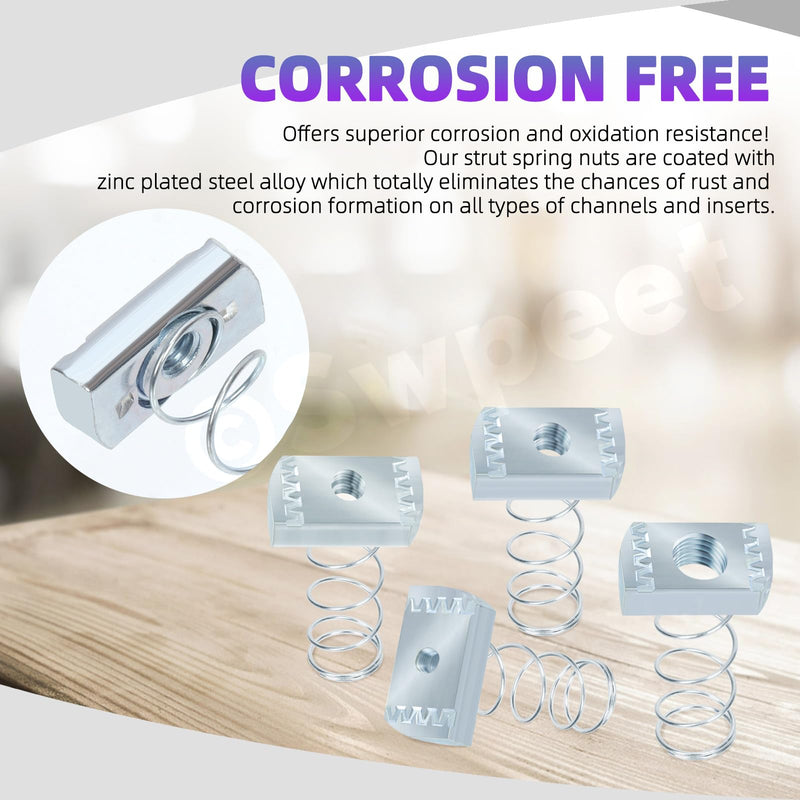 Swpeet 16Pcs 4 Sizes 1/4 5/16 3/8 1/2 Inch Zinc Plated Spring Strut Channel Nut Standard Spring Nuts Kit with Zinc Electroplate Finish Great for Use on Strut Channel SAE Assortment Kit