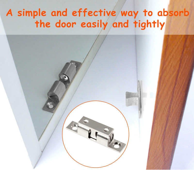 12Pcs 2"/ 50mm Double Ball Tension Roller Catch Latch, Solid Brass Hardware Fitting with Screws for Cabinet, Closet & Furniture Door, Chromium Plated 2"/ 50mm, 12 Pcs Silver