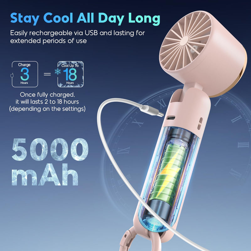 Hotsales Portable Handheld Fan, Powerful Hand Held Mini Fan, 3 Speed USB Rechargeable 5000mAh Battery Operated, LED Display, Cooling Personal Fan Gifts for Women, Men, Travel, Camping, Outdoor