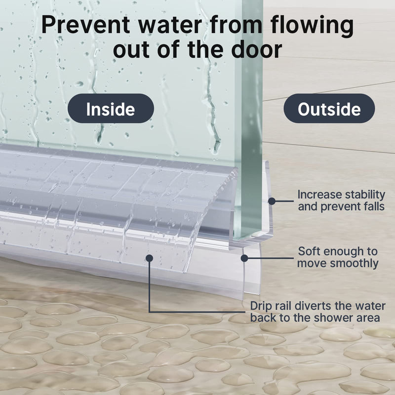 AmazerBath Shower Door Bottom Seal 47.25 Inches (15.75 Inches * 3), 3 Section Segmented Shower Installation Kit Frameless Glass Door Seal Strip - Suitable for 3/8 Inch Glass Bottom Seal 3/8