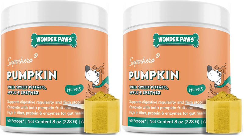 WONDER PAWS Organic Pumpkin for Dogs – with Apple, Sweet Potato & Enzymes – Supports Digestion, Stool & Gut Health – Use as Fiber Topper or Mix with Water for Pumpkin Puree (Pack of 2) All dog sizes, breeds & ages (Pack of 2)