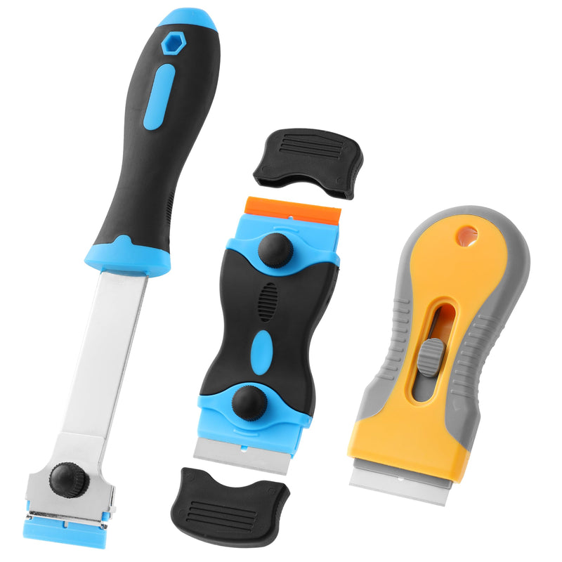 Bates- Razor Blade Scraper Set, 3 Pack, Razor Scraper Set with Extra 50 Plastic & 30 Metal Blades, Window Scraper Tool, Glass Scraper Blades, Razor Blade Retractable, Paint Scraper Tool