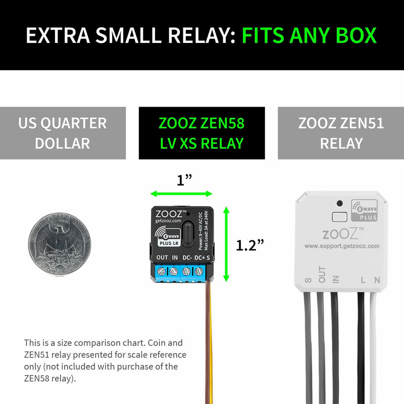 Zooz Z-Wave Long Range Low Voltage XS Relay ZEN58 800LR | Z-Wave Hub Required (Sold Separately) ZEN58 LV XS Relay