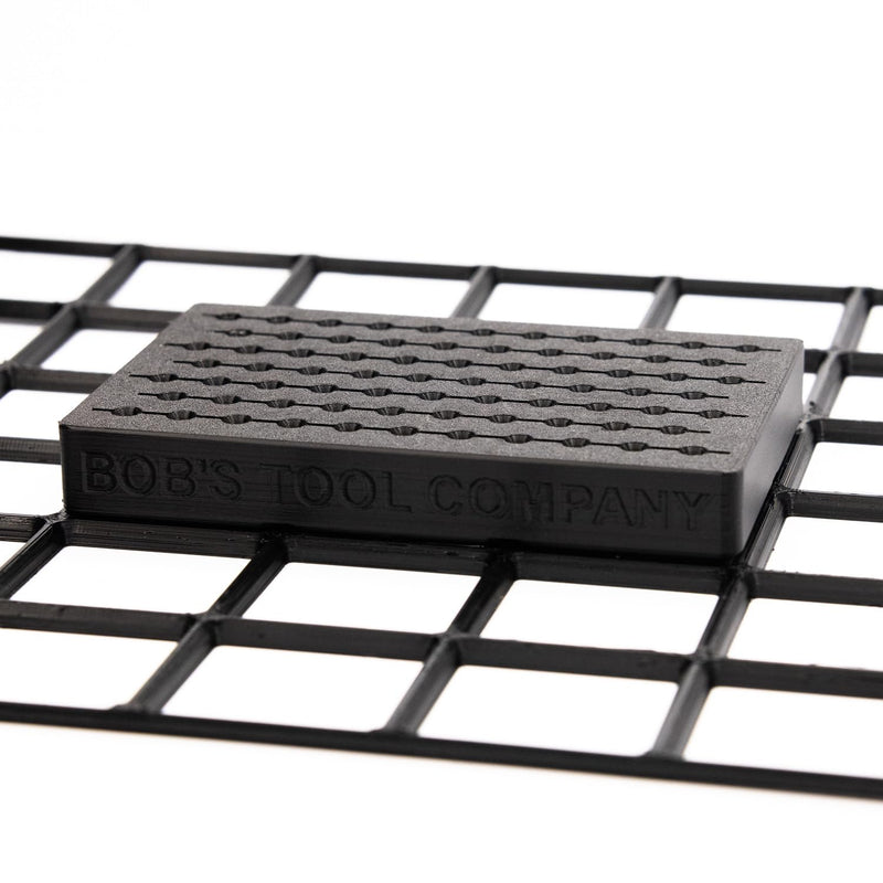 BOB'S TOOL COMPANY | 1/8" Shaft Rotary Burr Tool Bit Holder System | 74 Tool Bit Slots | Gridfinity Compatible | (Black, 84 mm x 126 mm) Black 74 Slots - 84mm x 126mm
