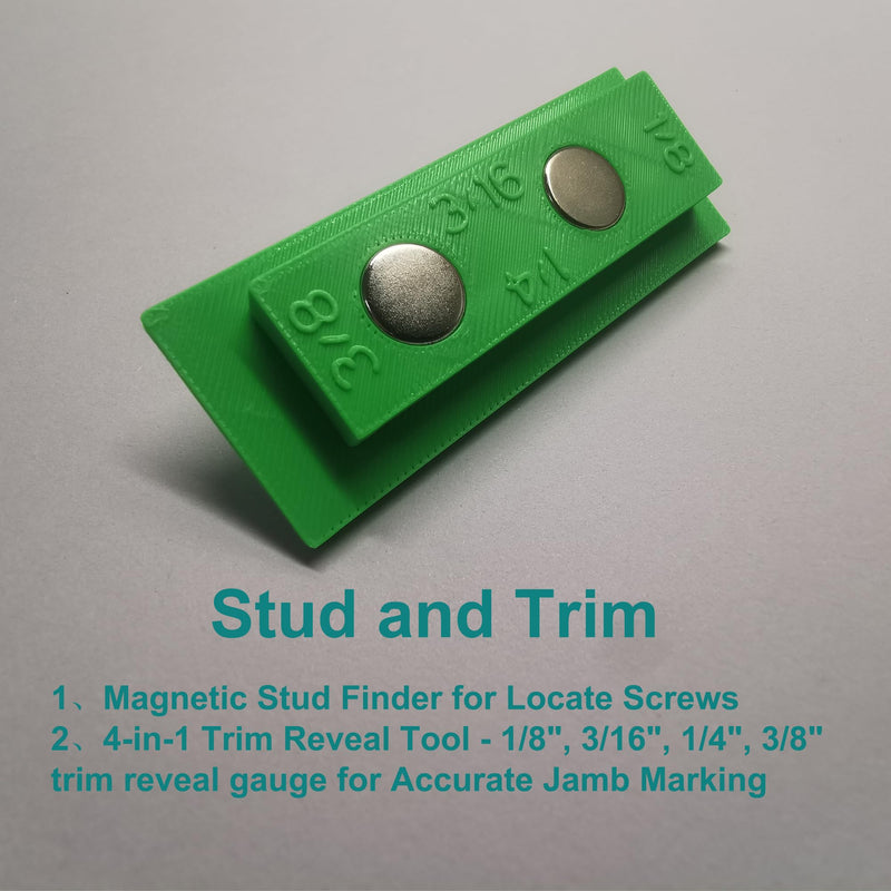 Stud and Trim,4-in-1 Trim Reveal Tool - 1/8", 3/16", 1/4", 3/8" trim reveal gauge for Accurate Jamb Marking,Magnetic Stud Finder for Locate Screws,(Green)