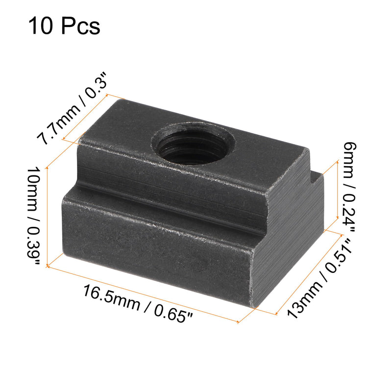 uxcell M6 Thread T Slot Nuts, Alloy Steel Black Oxide Finish Grade 8.8 Tapped Through Slot T-Nuts Furniture 10Pcs