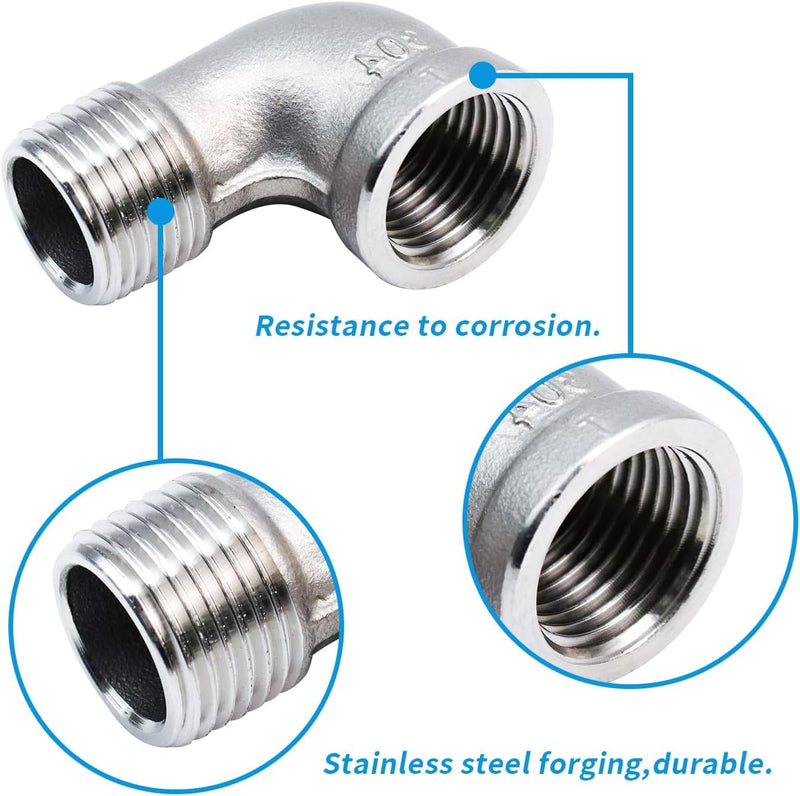 2Pcs 304 Stainless Steel 90 Degree Elbow 3/8" NPT Threaded Pipe Fitting Female x Male 3/8" MNPT × 3/8" FNPT