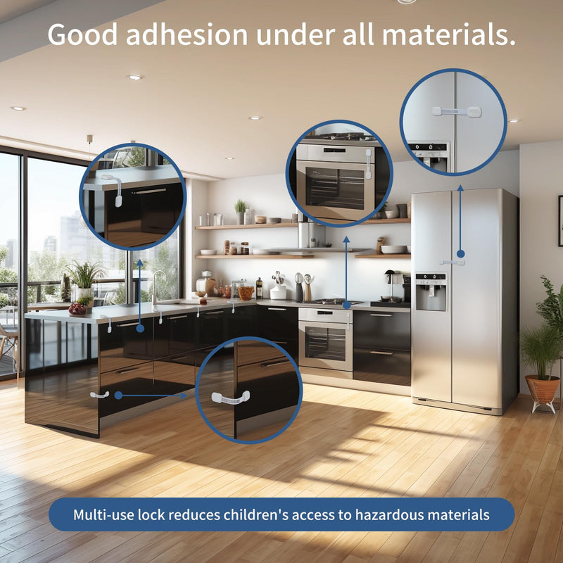 Child Proof Cabinet Locks - Cabinet Locks Baby Proofing with 3M Adhesives for Refrigerator, Oven, Cupboards, Toilet Seat - Adjustable,Easy Installation,No Drilling (24 Pack) 24