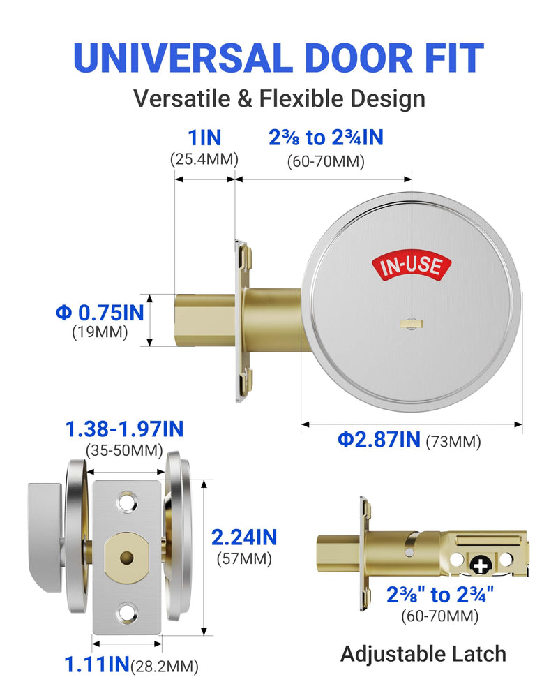 Grade 2 ADA Commercial Heavy Duty Privacy Deadbolt with Occupancy Indicator, Reversible Left/Right Handed, 2-3/4" Backset Vacant/In-use Bathroom door lock for Office/Resturant/Gym (1, Silver) 1