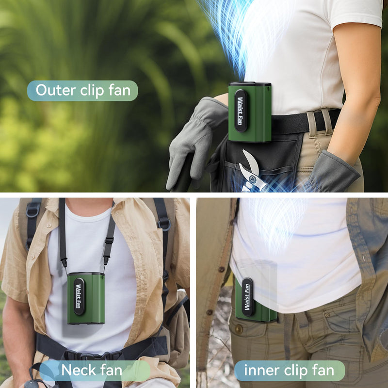 18000RPM High Speed Portable Waist Fan, Mini Body Cooling Fan with 4-Speed, Brushless Motor, 5000mAh Rechargeable Belt Clip fan for Outdoor, Indoor, Worksite, and Travel