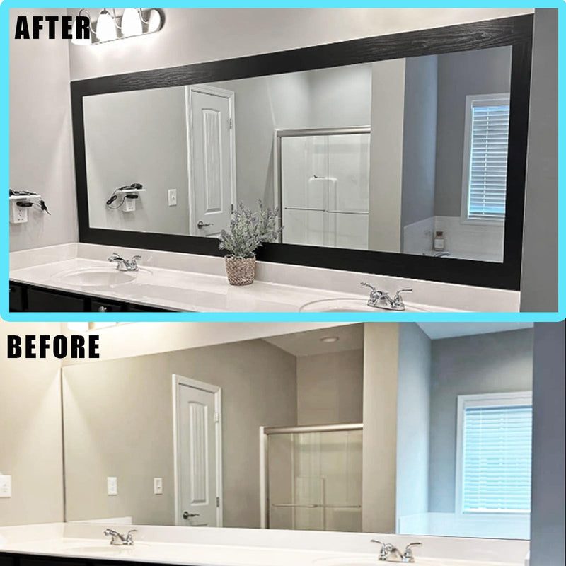32FT Black Border Peel &Stick Black Wood Grain Wallpaper Border Removable Waterproof Bathroom Mirror Frame Sticker,3.94 Inches by 32.8 Ft