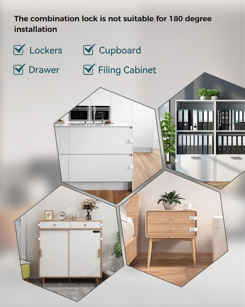90 Degree Cabinet Combination Door Lock Latch, Zinc Alloy Password Rotary Hasp Lock, Keyless Folding Latches for Office File Cabinet, Drawers, Cupboard, Small Doors, Locker (2, White) 2