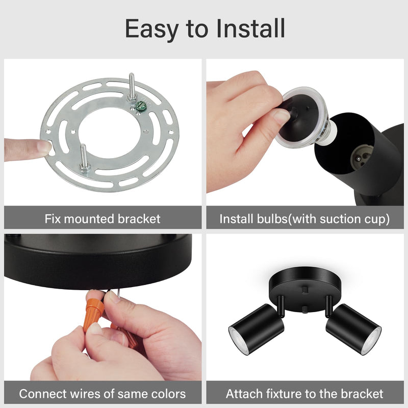 BoostArea LED 2 Light Track Lighting Kit, LED Track Lighting Fixtures, Black Round Ceiling Spot Lighting, Flexibly Rotatable Light Head for Kitchen, Living Room, Bedroom, GU10 Bulb Not Included 2 Light-Black