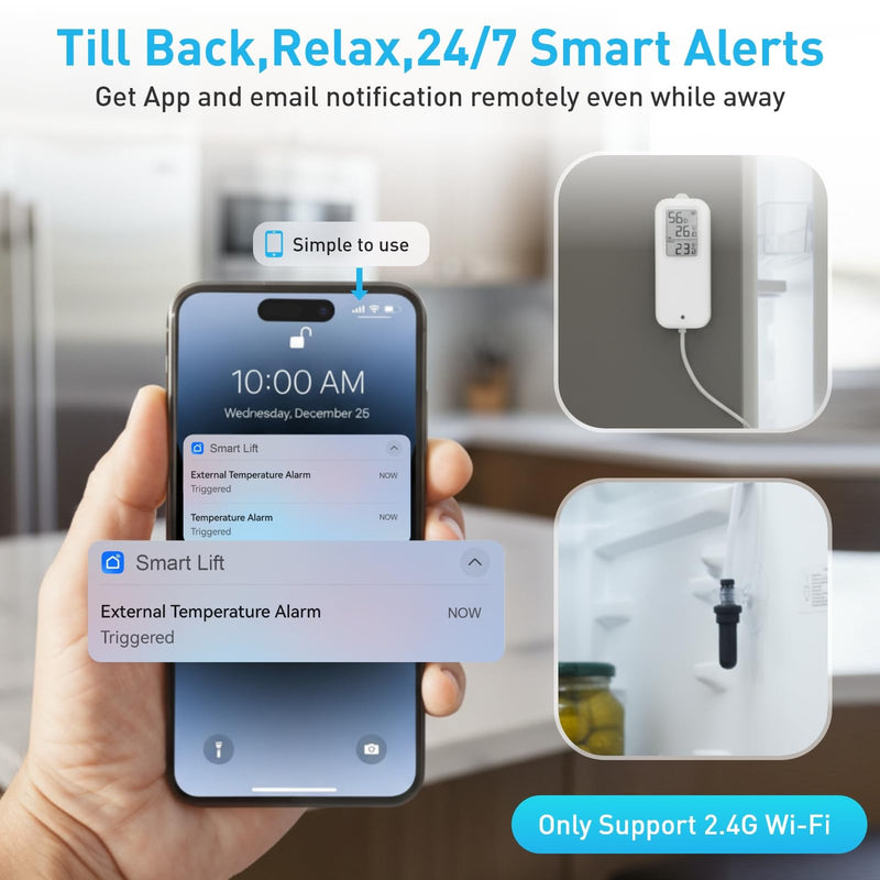 Daytech WIFI Freezer Thermometer with Room Thermometer and Freezer Alarm WiFi Temperature Sensor with App and Email Alerts for Fridge Fish Tank Pet Cage Wine Cellar Greenhouse 1 Pack (No Hub Required) Freezer Thermometer 1 Pack - NewNest Australia