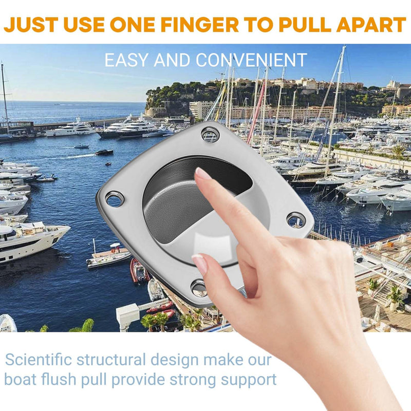 Boat Flush Pull Handle, Recessed Door Handle 316 Stainless Steel Square Boat Hatch Pull Flush, Marine Recessed Sliding Door Handle with Screws, Boat Cabin Accessories