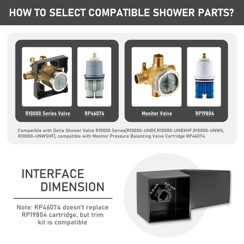 Replacement for Delta 13/14 Series Shower Faucet Set,Shower Handle Set Compatible with RP46074,Fits R10000 Series Valves(Cartridge and Valve Not Included),Black Black