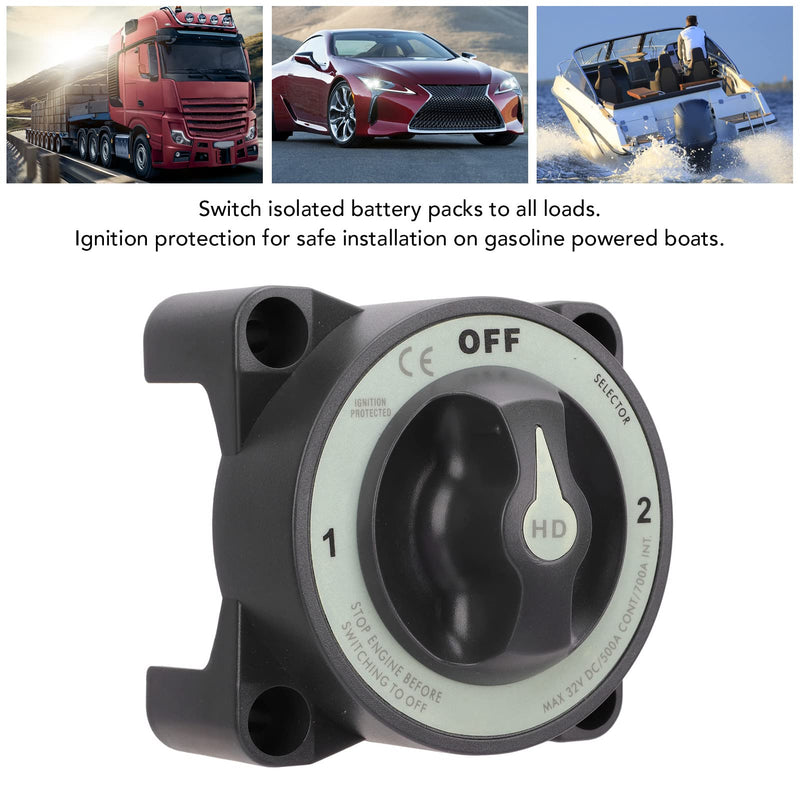 Jiawu 500A Battery Disconnect Switch, 3 Position Power Cut Master Switch, IP66 Ignition, for RV Boat, with Tinned Copper Studs