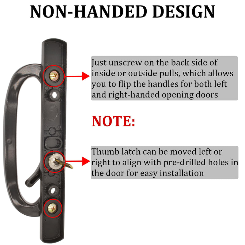 Patio Sliding Glass Door Handle Set with Mortise Lock 45° Keyway, Keyed Offset Position Zinc Diecast I/E Pull Handles, Fits 3-15/16" H.C., 1-3/8" to 2-1/4" Thick Doors, Non-Handed, Black