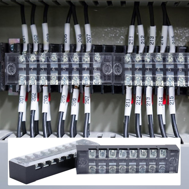 Antrader 10-Pack 8 Positions Dual Rows 600V 15A Wire Barrier Block Screw Terminal Strip with Cover TB-1508