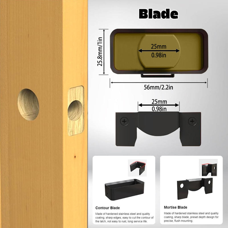 Door Latch Mortise Tool Professional Stainless Steel ABS Green Door Latch Installation Kit for 1 3/4in 1 3/8in Thick Doors Precise Cutting Template Non Slip Handle