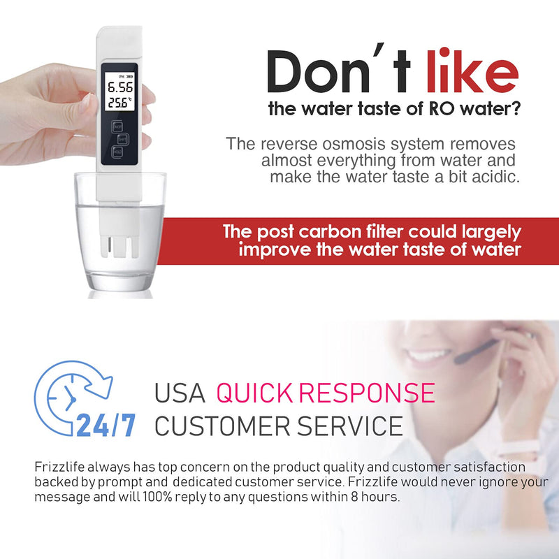 Frizzlife TD-3 Inline Water Filter, Fast Replacement Post Water Filter Removes Chlorine, VOCs & Odor, Adjust Taste, 1/4" and 3/8" Quick Connect