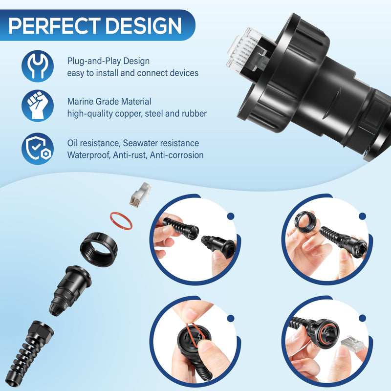 010-10603-00 Connector Waterproof Replacement for Garmin Marine Network Cable Connector RJ45, 2-Pack