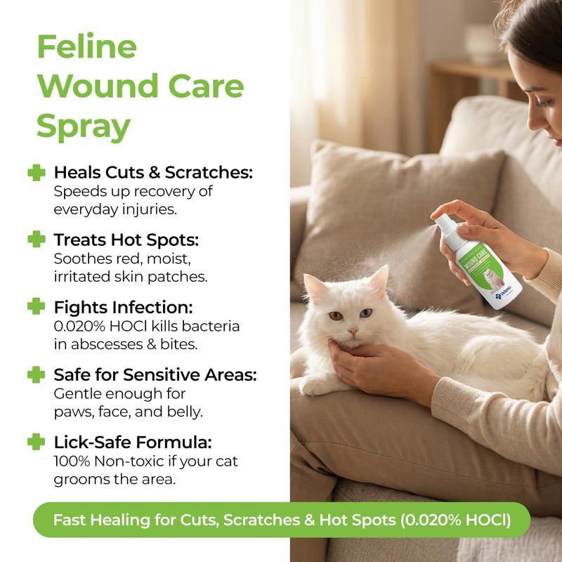 Cat Wound Care Spray Feline Healing Aid, Skin Repair for Cuts, Sores & Abrasions | Itch Relief for Irritated Cat Skin | Hot Spot & Allergy Support | Safe & Non-Toxic | 3.38 fl oz