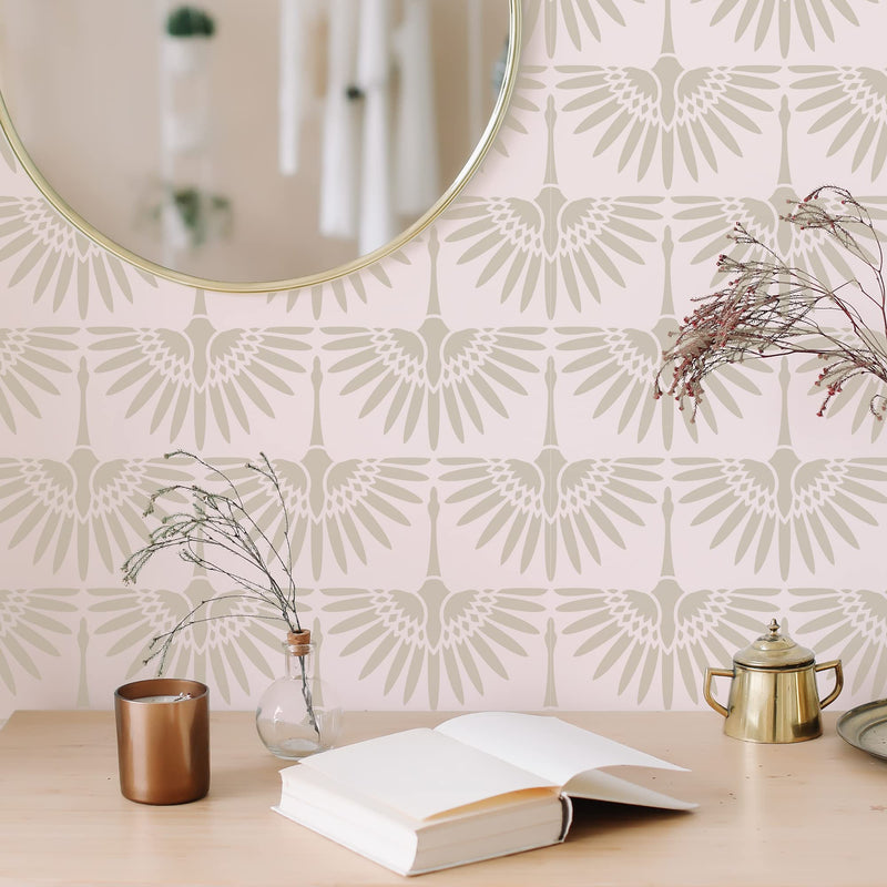 STENCILIT® Art Deco Cranes Wall Stencil - XL Stencil 24x32 in, Boho Wall Stencils for Painting Large Pattern, Modern Large Wall Stencils