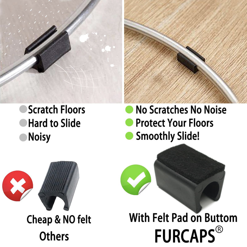 Rectangle U Shaped Chair Leg Tips Cap with Felt Pads,Furniture Feet Protector Slide Smoothly Glides,Protect Hardwood Floor No Scratches No Noise,Fit 14mm(9/16inch) Diameter Tubular Legs (Black 32PCS) 14mm(9/16inch)-Diameter 32pack-black