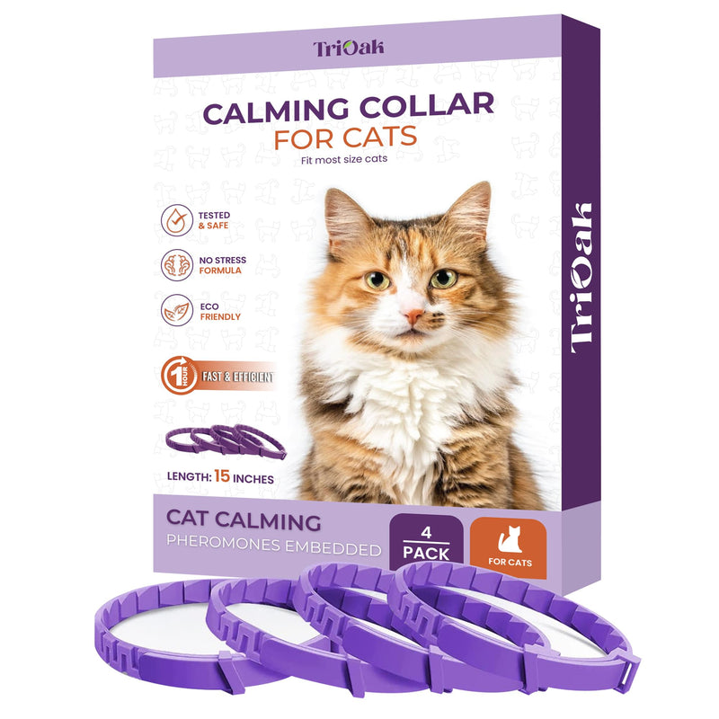 Pheromone Calming Collar for Cats: Breakaway Cat Calming Collar for Anxiety, Separation Stress, Multicat Aggression, Spraying, Meowing - for Indoor Use, Moving & Travel, 4 Pack (M Purple) M Purple