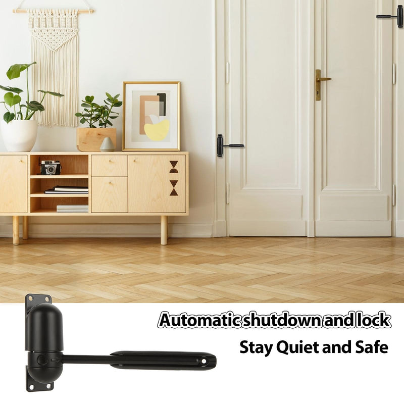 2PCS Automatic Door Closer，Safety Spring Door Closer, Adjustable Soft Door Closer, Easy to Install to Convert Hinged Doors, Black Auto Door Closers for Home