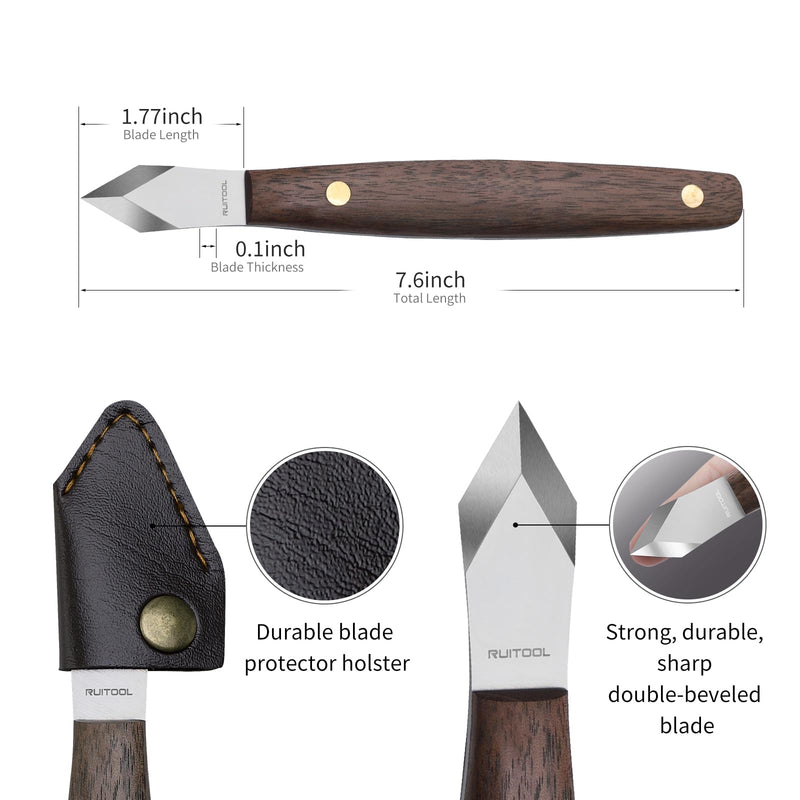 RUITOOL Marking Knife, Woodworking Scribing Knife with Leather Sheath, High Carbon Steel Double Beveled Blade Striking Knife with Wooden Handle, Premium Quality Wood Scribe Tool for Carving