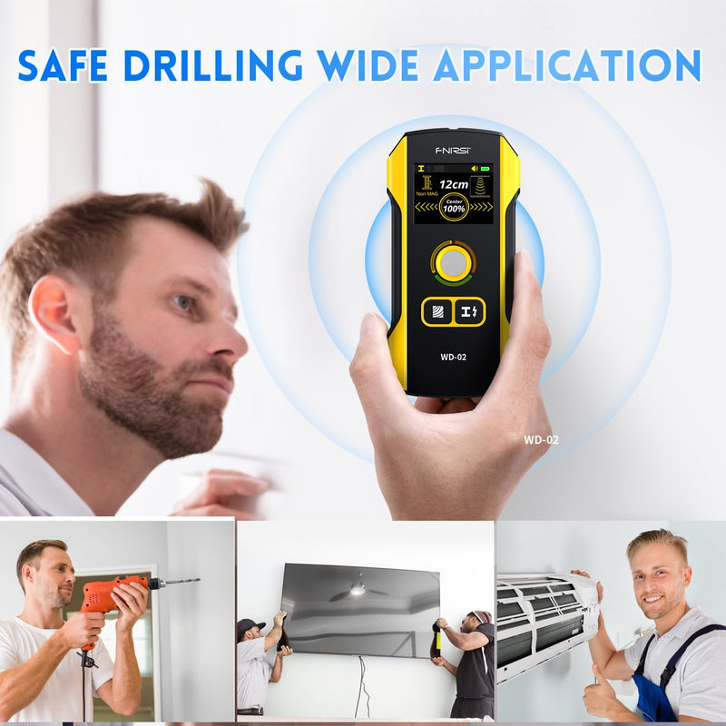 Stud Finder Wall Scanner - FNIRSI Upgraded WD-02 TFT Display Electronic Stud Detector with HPC Chip, Wall Scanner with Positioning Hole for Center and Edge of Wood AC Wire Metal Studs Joist Pipe