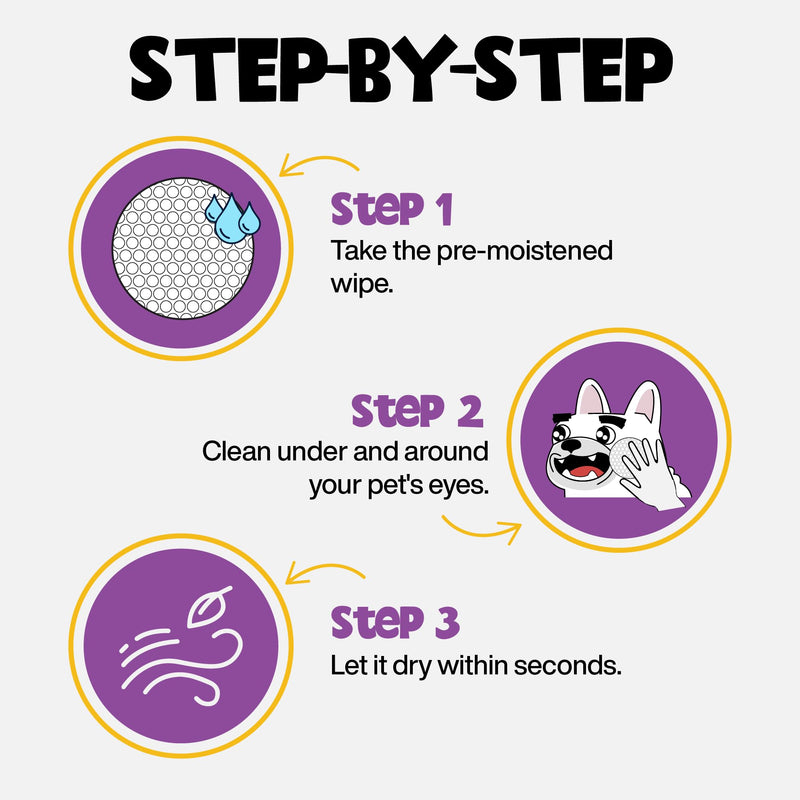 Eye Wipes 100 Counts - Dog Tear Wipes to Removes Tear Stains & Eye Residue - Hypoallergenic Pet Eye Cleaner Wipes for Cats & Dogs - Safe and Effective for Dogs & Cats White