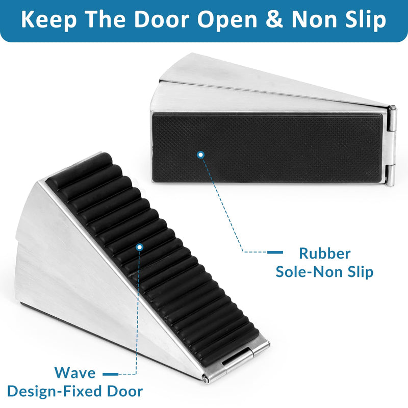 Heavy Duty Door Stopper, 2 Pack Adjustable Spring Large Door Stopper, 3 Inches High Tall Door Wedge Stoppers for Bottom of Door, Door Stop Suits Any Heavy Door Silver