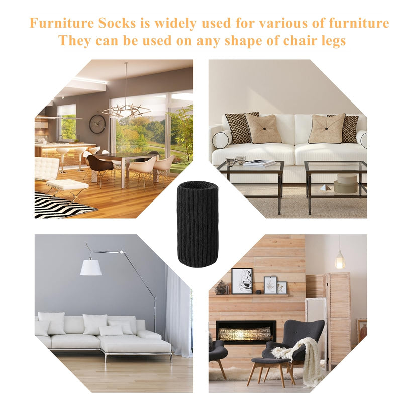 48 PCs Furniture Leg Socks - High Elastic Knitted Chair Leg Floor Protectors, Black Thickening Chair Leg Covers Set, Move Easily and Reduce Noise 48pcs