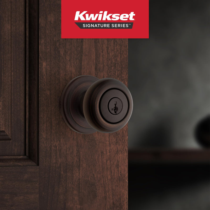 Kwikset Juno Entry Door Knob with Lock and Key, Secure Keyed Handle Exterior, Front Entrance and Bedroom, Venetian Bronze, Pick Resistant SmartKey Rekey Security and Microban 1 Pack Keyed Entry