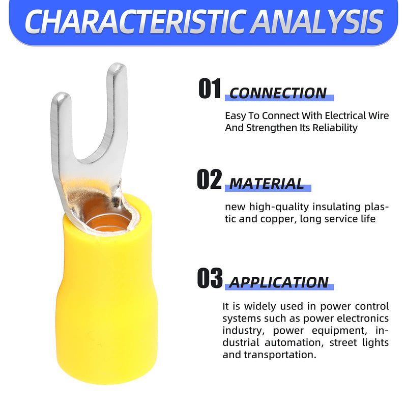 300 Pcs Yellow 12-10 AWG Insulated Fork Spade U-Type Wire Connector Electrical Crimp Terminal