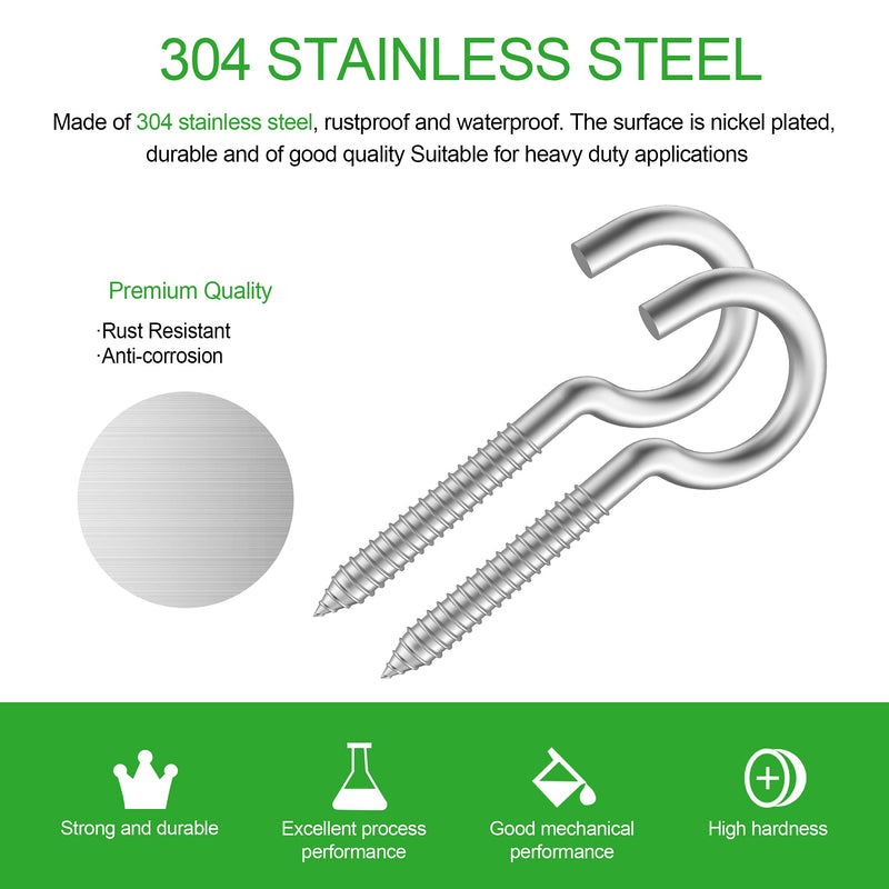 304 Stainless Steel Screw-in Hooks, Metal Hooks, Heavy-Duty Screw Eye Hooks, Wood Terminal Ring Eye Hooks,Christmas Lighting Hook. (14 pcs +1 pcs 1/4" hex Shank Wing nut Driver) M6 14 pcs +1 pcs 1/4" hex shank wing nut driver