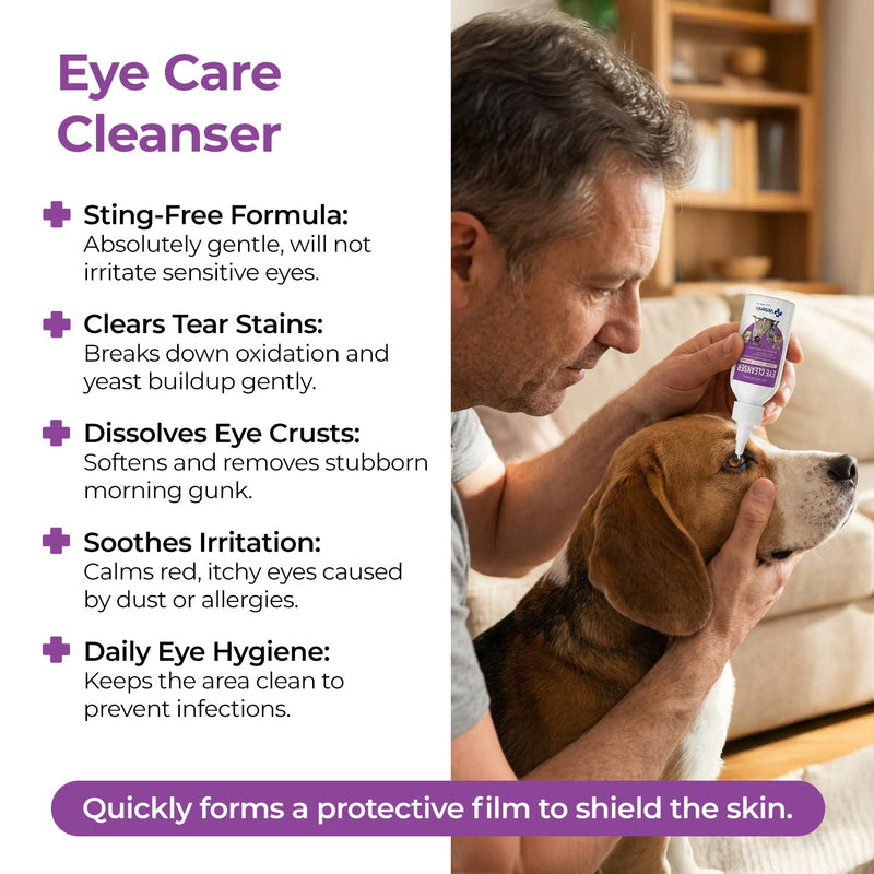 Dog and Cat Eye Wash Cleaner Eye Drops for Dogs and Cats to Flush and Soothe Eye Irritations, Dog Tear Stain Cleaner, Safe for All Animals. 3.38 Ounces