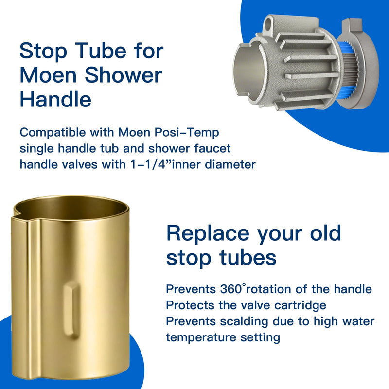 Stop Tube and Temperature Limit Stop Kit Replacement for 96987, Compatible with Moen Posi-Temp 1 Handle Tub/Shower Faucet Valve Cartridge,Brushed Gold
