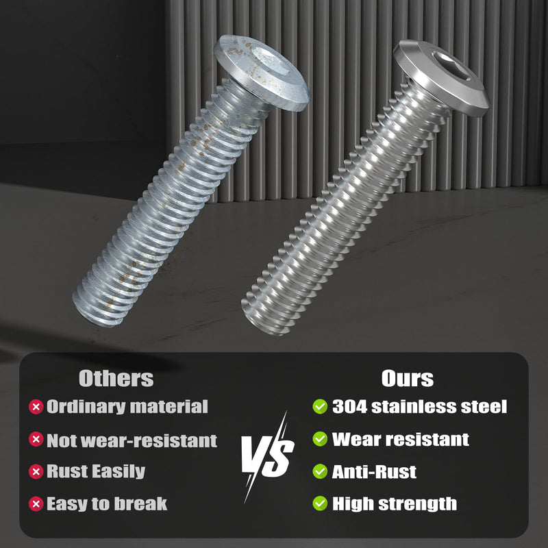 M8-1.25 x 50 mm 18Pcs Flat Head Hex Socket Cap Screws Bolts,304 Stainless Steel 18-8,Full Thread,Hex Spanner Included (VG30129) M8 x 50-18pcs Silver