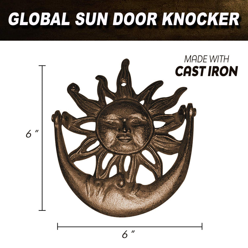 Sun and Moon Front Door Knocker Cast Iron Rustic, Brown