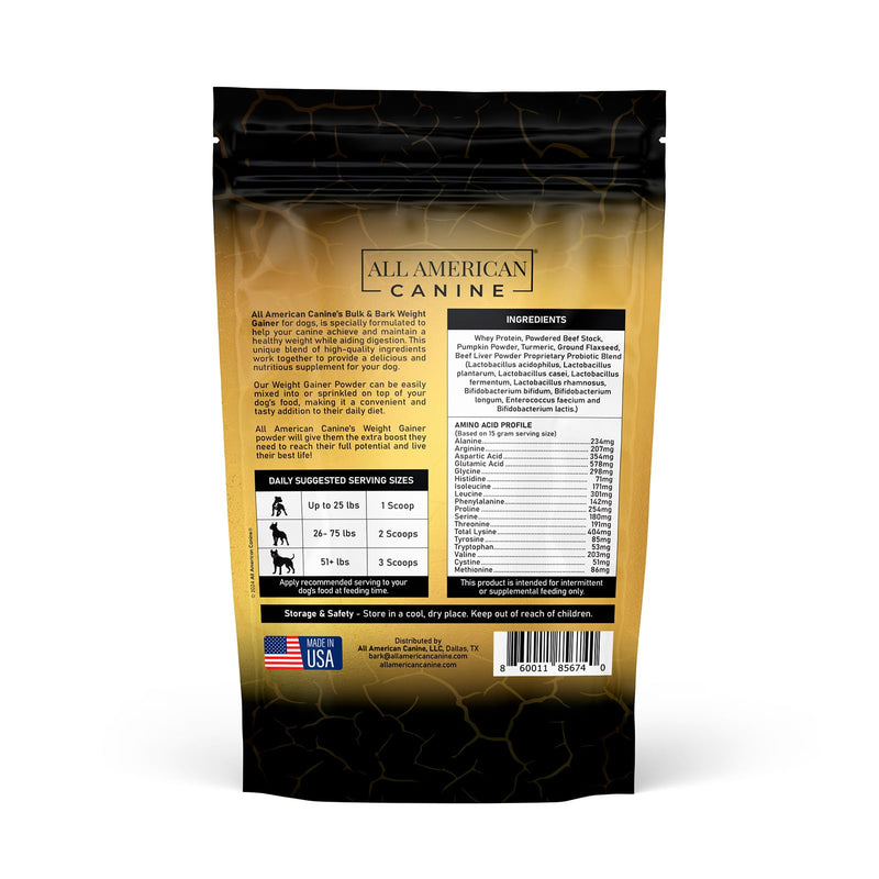 All American Canine Dog Weight Gainer + Digestive Aid Formula, Natural Health Supplement Food Topper, Weight Gain Supplements for Dogs, & Dog Muscle Builder - 60 Servings 60 Servings (1.5 lbs)